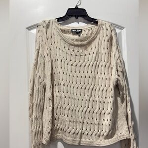 DKNY - Large Beige & Gold Cotton Open Cable Knit Sweater